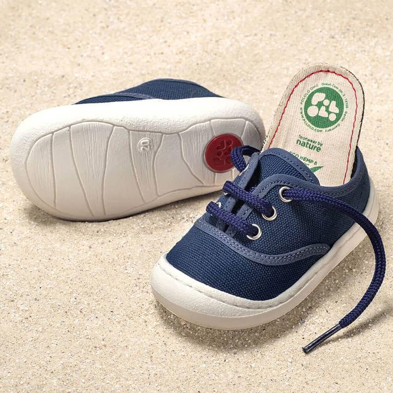 Pololo-Baumwoll-Sneaker-Pepe-blau-Sohle Mit herausnehmbarer Innensohle und aus Bio-Baumwolle: Pololo Sommerschuh Pepe Blau