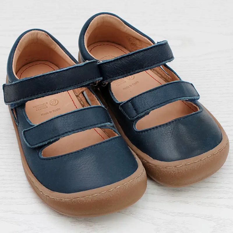 Pololo-Barfuss-Sandale-Mare-Blau-front POLOLO Barfuss Sandalen "Mare" Blau mit brauner Barfusssohle in Gr. 22