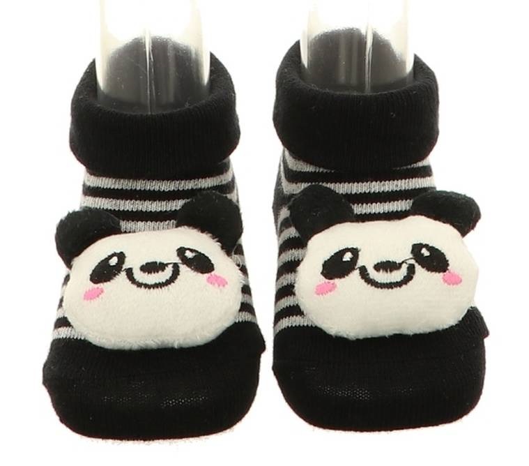 Baby-Antirutsch-Socken schwarz-weiss gestreift mit Panda auf den Zehen