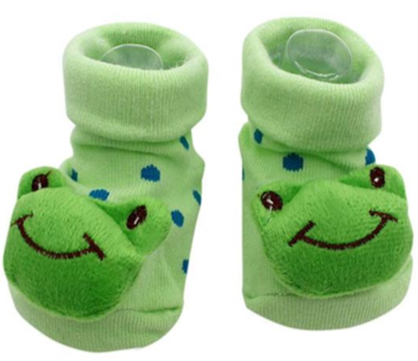 Baby-Antirutsch-Socken hellgrün mit blauen Punkten und einem Frosch auf den Zehen