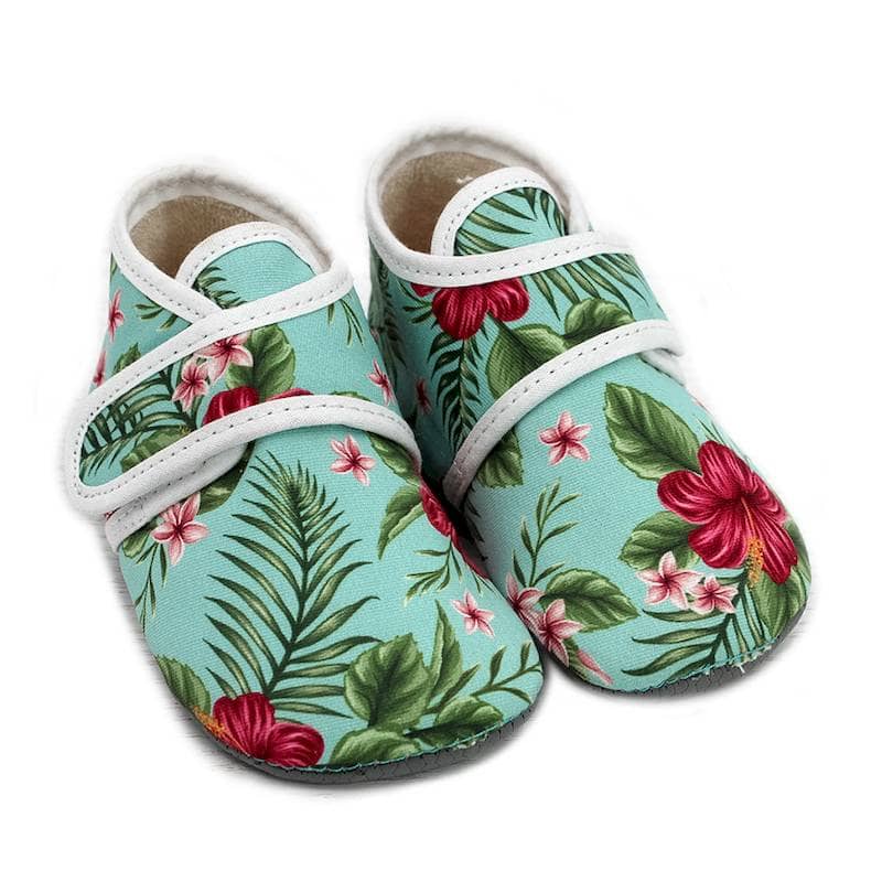 POLOLO Barfusshausschuhe "Cosy Blume" mit einzigartigem Hawaiiblumen-Motiv