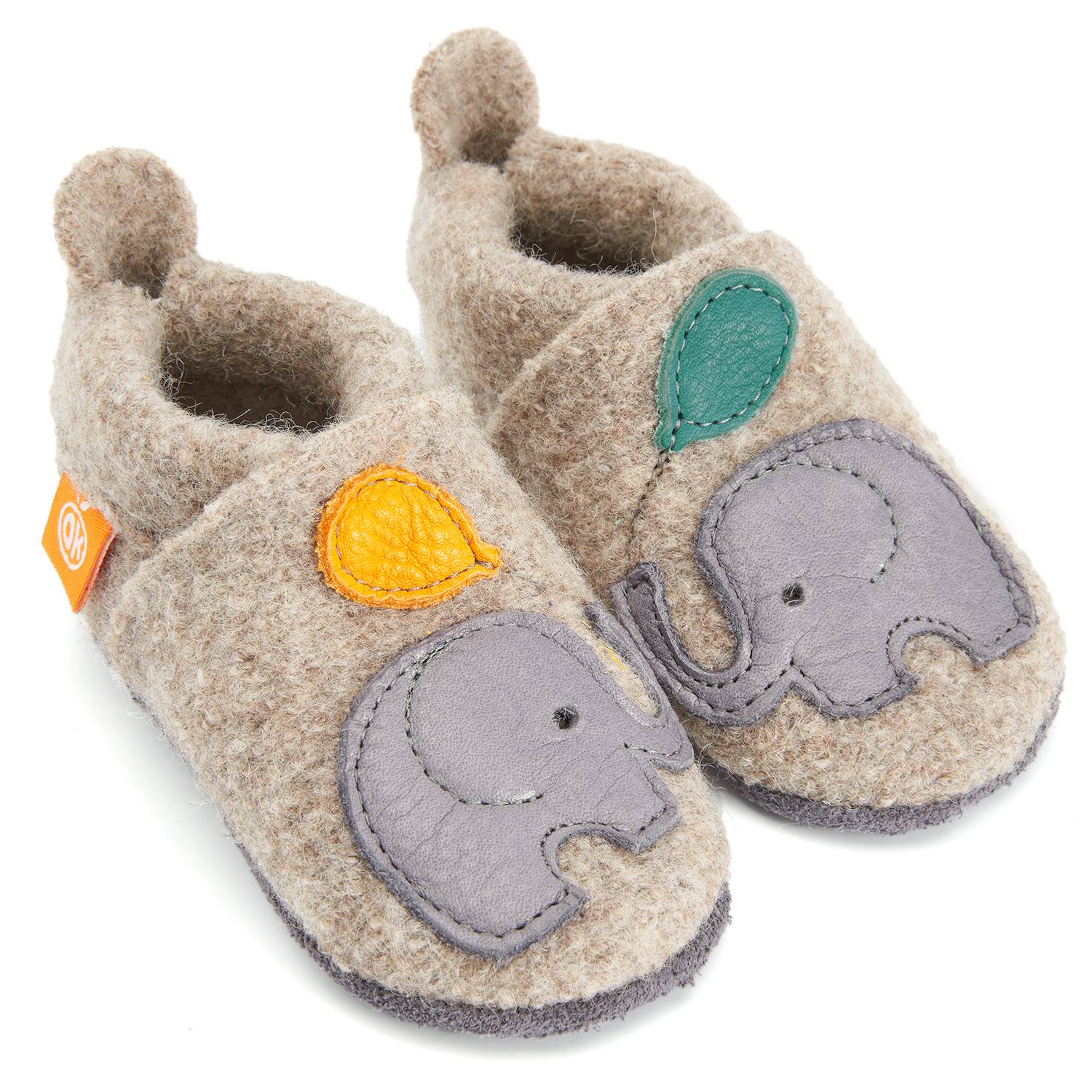 Orangenkinder-Walk-Elefant-Haupt ORANGENKINDER "Wolli" Wollwalk-Hausschuhe "Elefant"