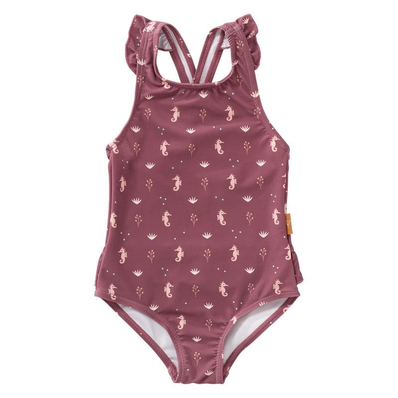 Fresk UV Tanksuit "Seahorse" in brombeerrot mit rosa Seepferdchen