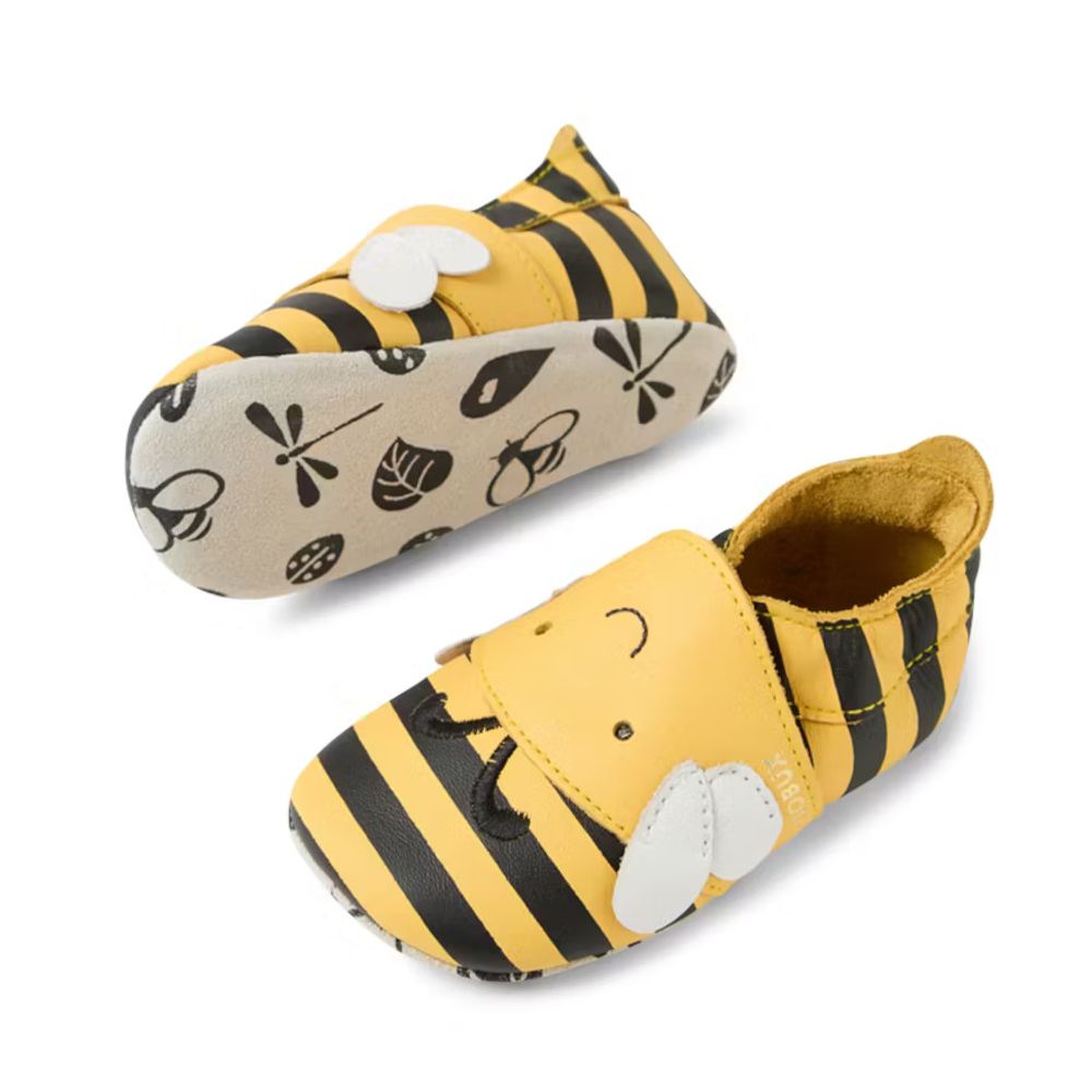 Bobux Lederfinken "Bug Bee Daffodil" mit witzig bedruckter Wildledersohle