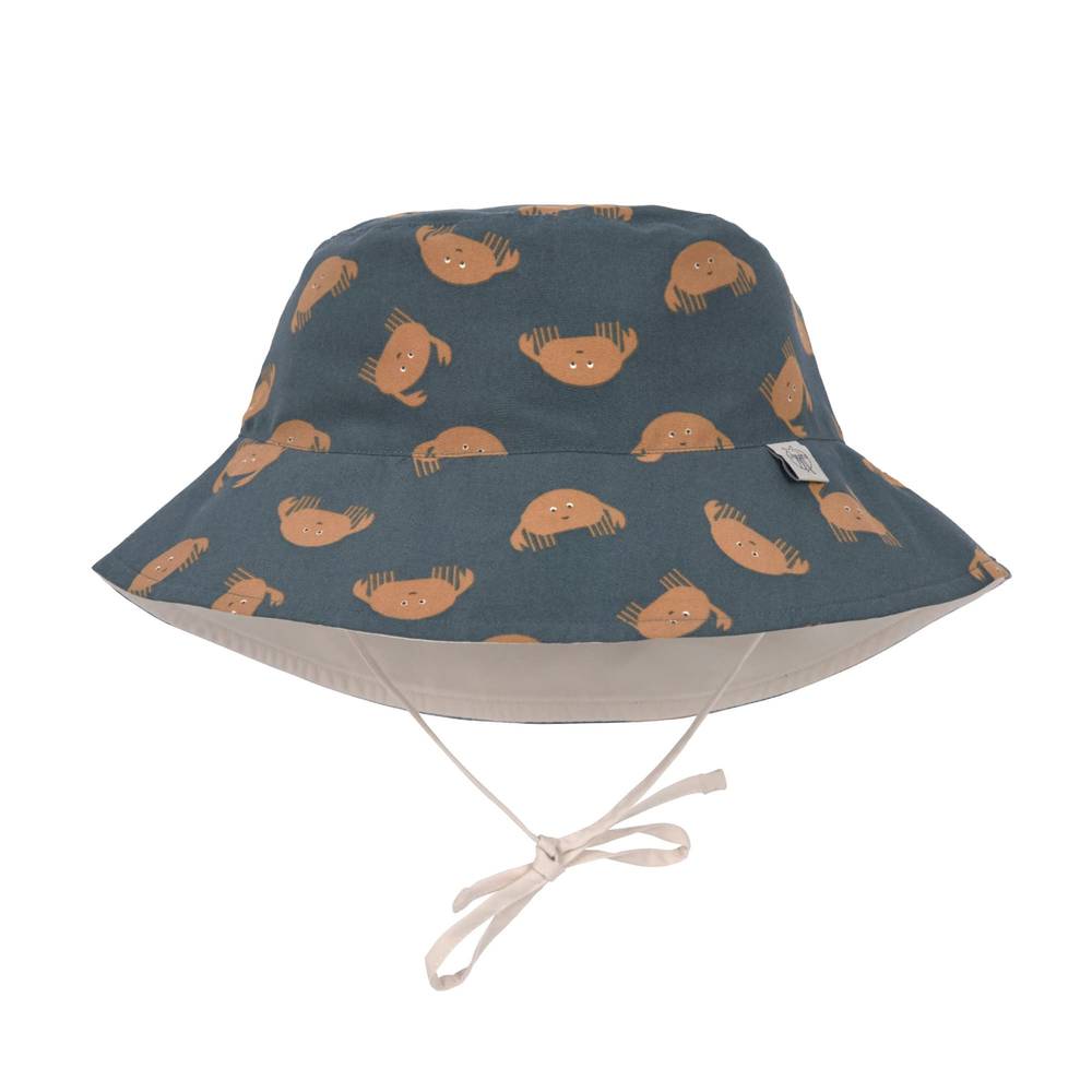 Lässig Bucket Hat "Crabs Blue" in Blau mit caramelfarbenen Krabben