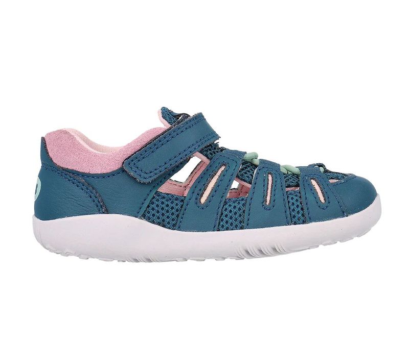 BOBUX Summit Sandale Tidal Teal Pink Seitenansicht der Bobux Sandalen Summit Tidal Teal Pink mit atmungsaktiven Mesh-Einsätzen