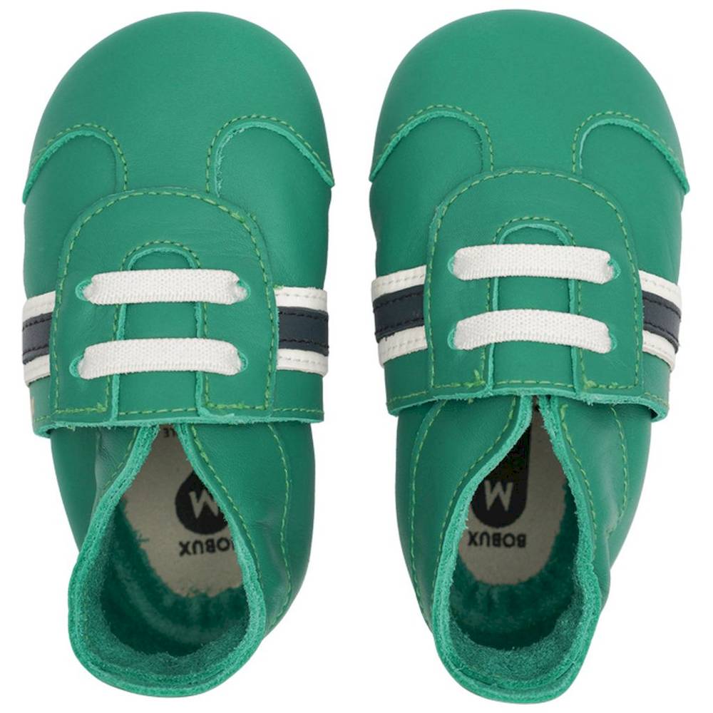 BOBUX Lederfinkli Sport Emerald Baby-Turnschuh in Grün und Weiss