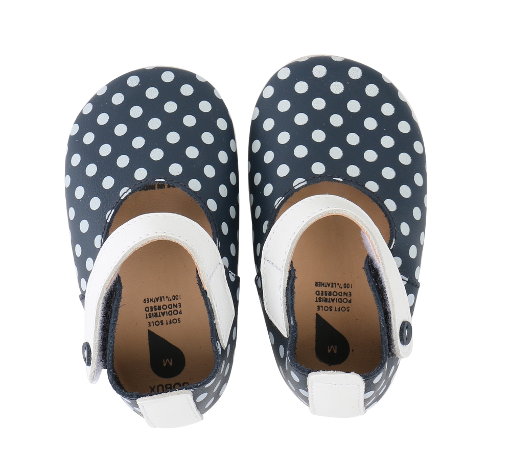 bobux soft sole navy mary jane white spots