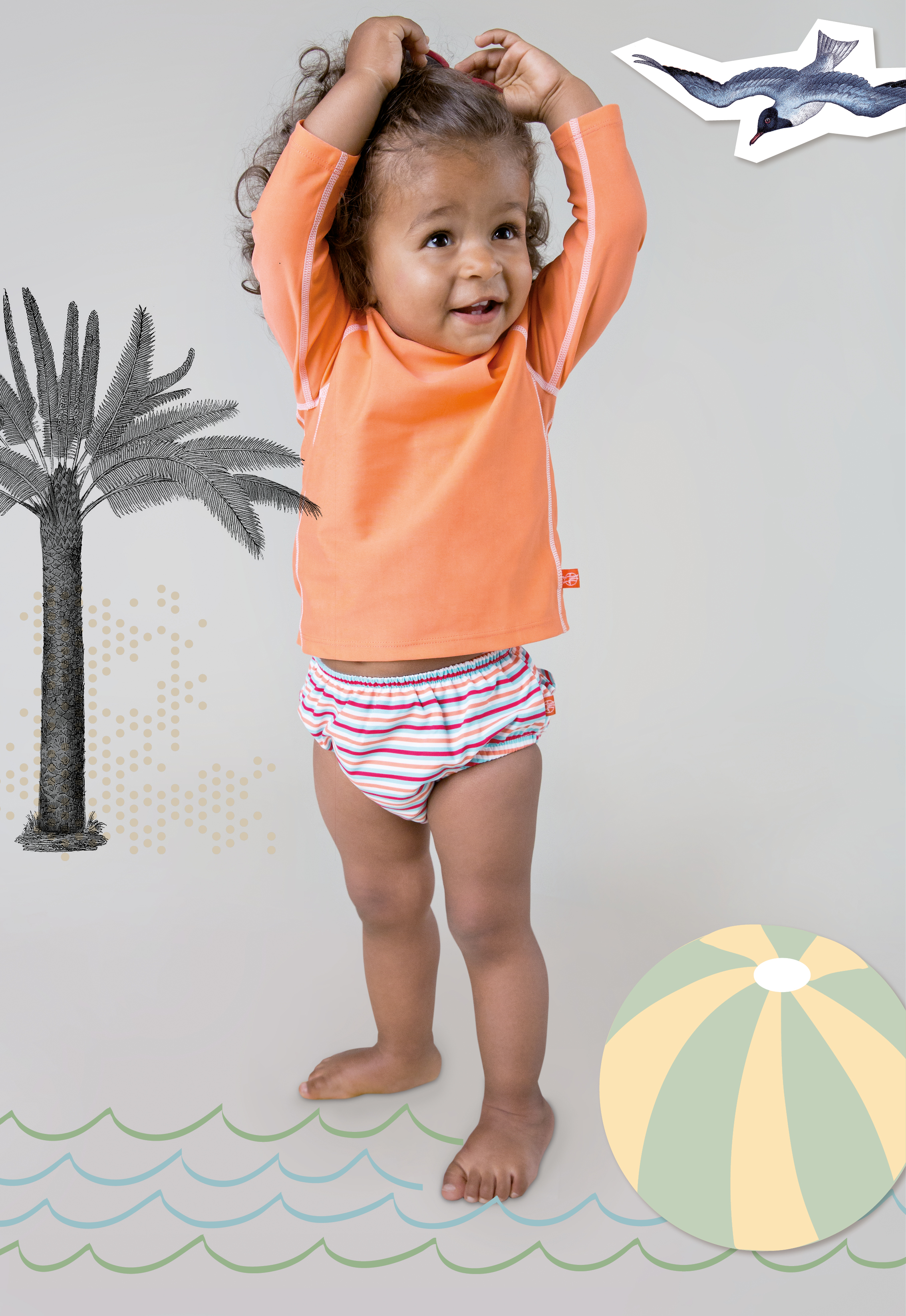 LÄSSIG Rashguart Shirt Peach mit Swim Diaper Small Stripes