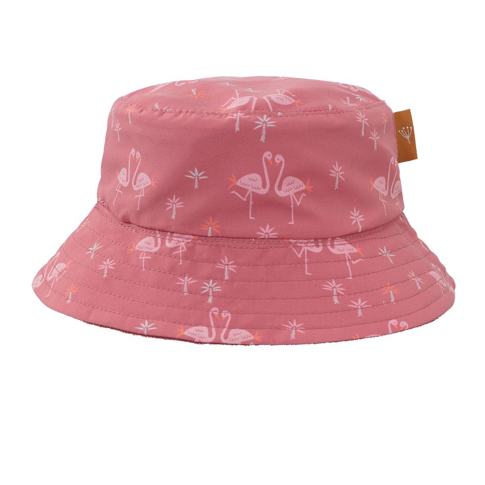 Sonnenhut in Altrosa mit rosaroten Flamingos in Bucket Hat Form von Fresk