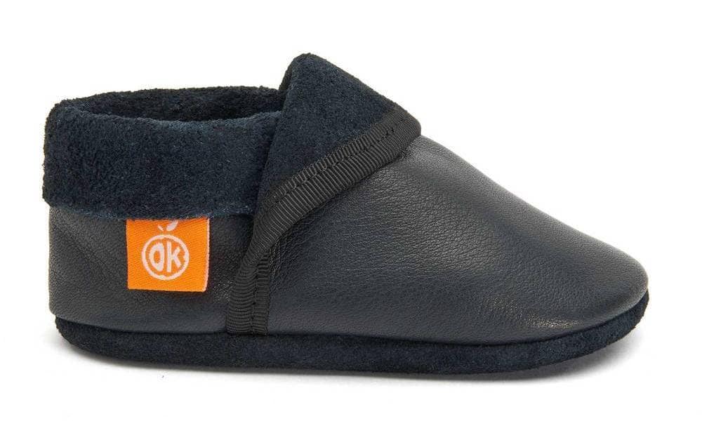 Orangenkinder-Klassik-Enzian-Seite Krabbelschuhe "Klassik Enzian" in Dunkelblau von der Seite