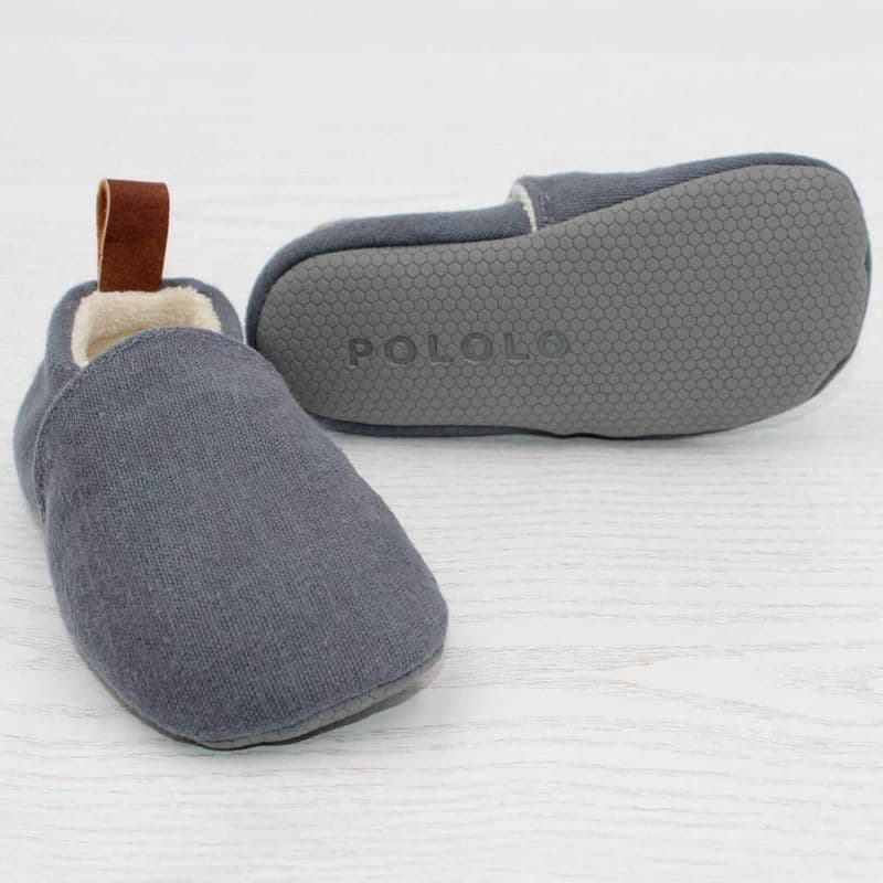 Pololo-Barfuss-Baumwolle-Grau-Sohle POLOLO "Baumwolle Uni Grau" Barfussschuhe mit rutschfester Barfusssohle