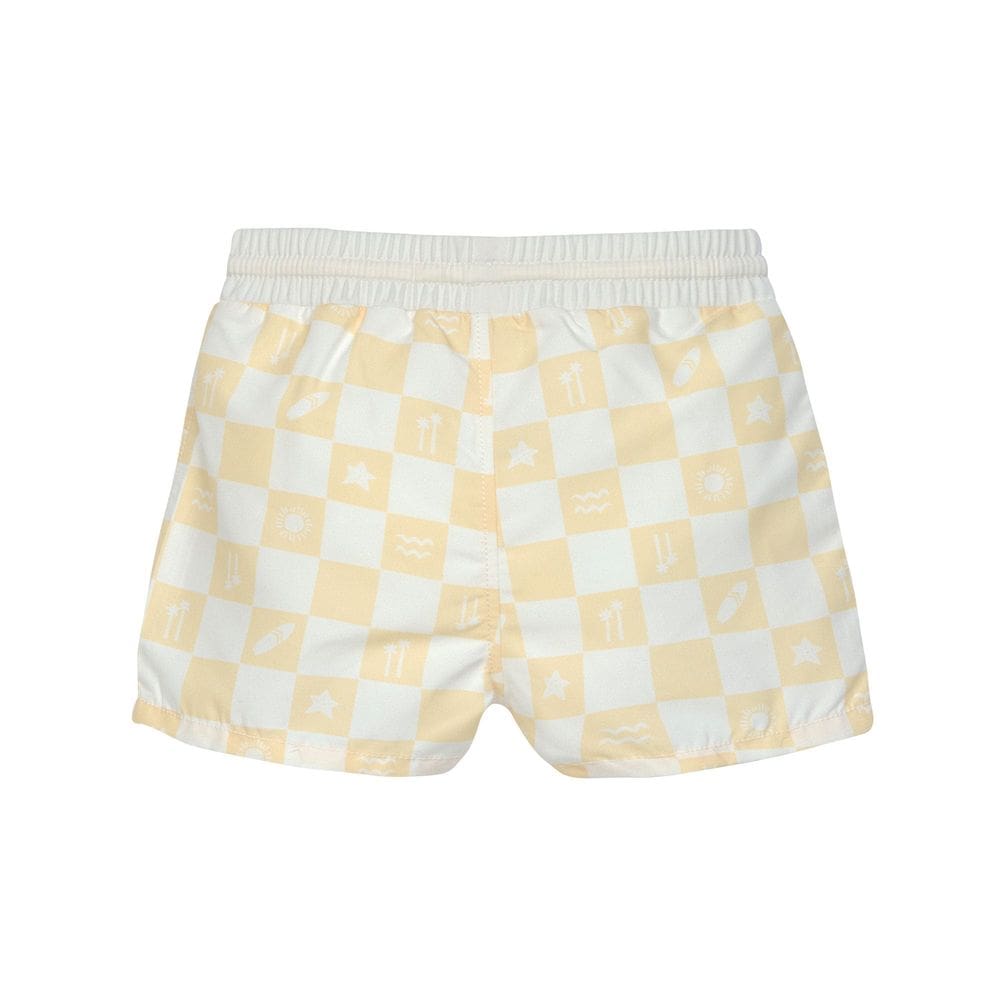 Rückseite der LÄSSIG Boardy Shorts Check Pattern Vanilla mit integrierter Schwimmwindel
