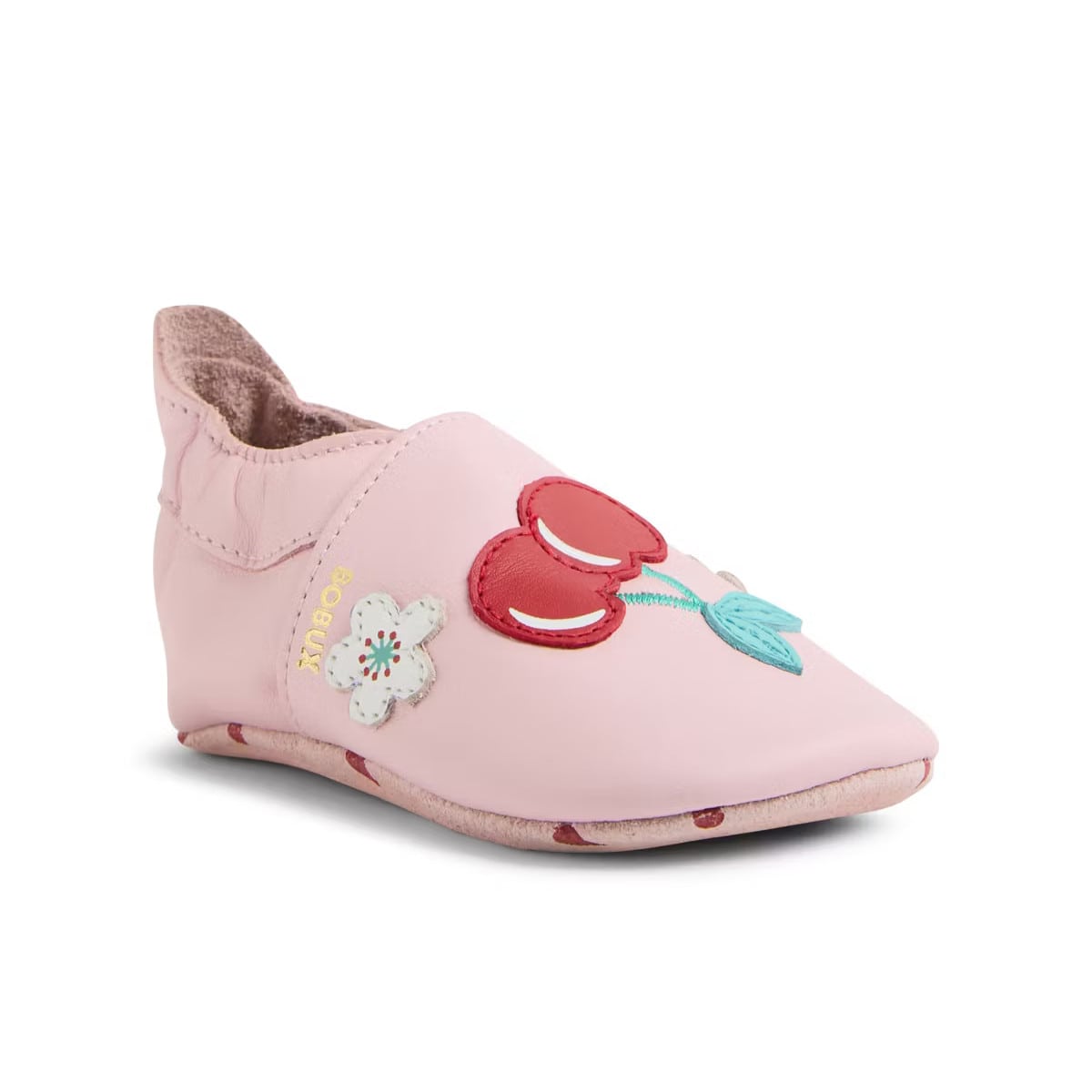 Lederfinken Bobux Cherry Blossom Pink mit detaillierten Applikationen und aufwendiger Stickerei
