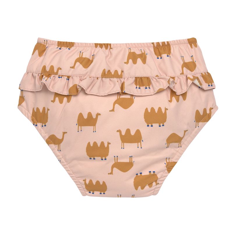 Rückseite der LÄSSIG Badehose "Camel Pink" mit niedlichen Rüschen