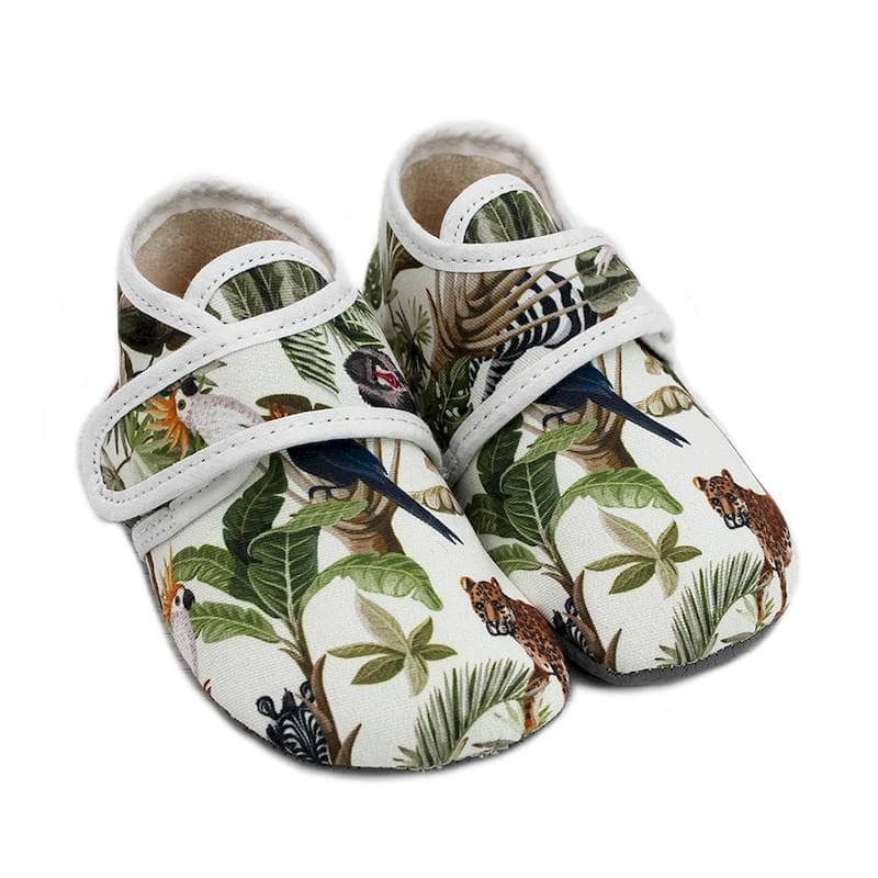 POLOLO-Hausschuh-Cosy-Dschungel-front POLOLO Barfusshausschuhe "Cosy Dschungel" mit einzigartigem Dschungel-Motiv