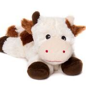 16_Kuh2braun Wärme-Kuscheltier Kuh in weiss, dunkelbraun und hellbraun.