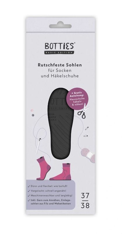 BOTTIES Sohlen-Set inklusive TPR-Sohlen, Innensohlen, Nullrunden-Garn, Labels und Anleitung