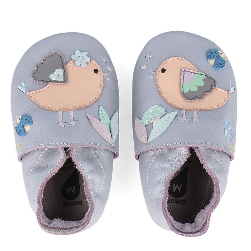 Bobux-Songbird-Lilac-Shimmer BOBUX Lederfinkli "Songbird Mauve" mit niedliche Vögelchen in Malve