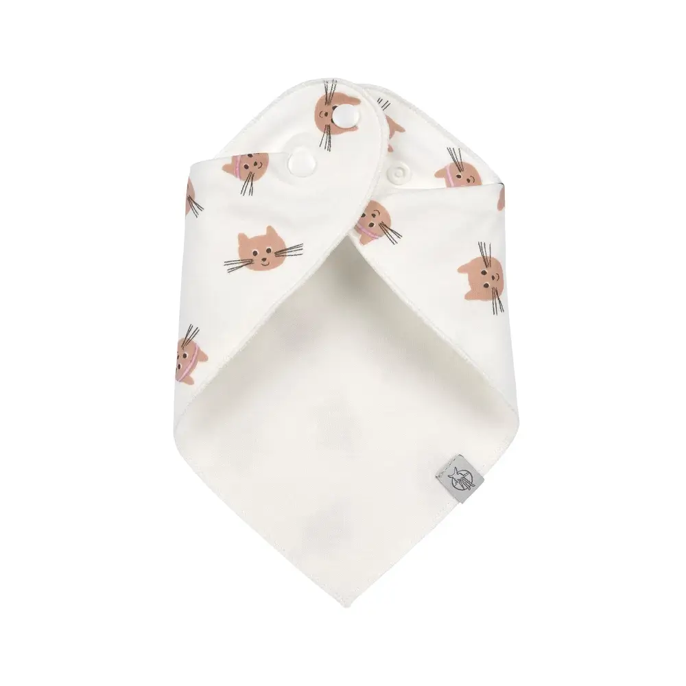 Halstuch in OffWhite mit Katzenmotiv, mit Druckknöpfen geschlossen