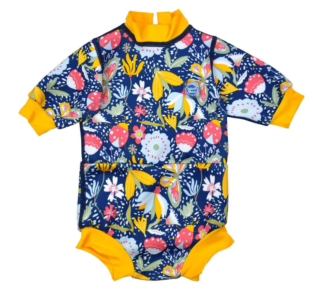 Happy Nappy Wetsuit "Garden Delight" in navy mit Blumen und Gartenmotiven