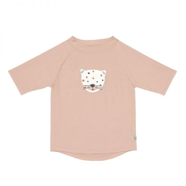 LÄSSIG Kurzarm UV-Shirt "Leopard Pink" in Rosé mit weissem Leoparden