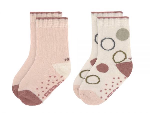 LÄSSIG Antirutsch-Socken "Circles" in Offwhite + Powder Pink